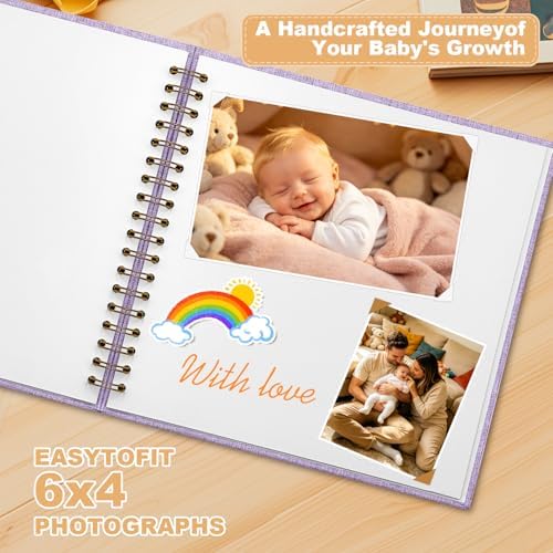 Scrapbook Photo Album Linen Cover, 8 x 8 Inch Hardcover Kraft White Pages Memory Book, for Travel Wedding Guest Book Christmas Baby Shower (40 Sheets/ 80 Pages,Light Purple) - Image 3