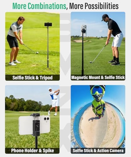 BMZX Golf Tripod Monopod, 47" Selfie Stick for Golf Swing Training & Recording | with Spike, Tripod, Magnetic Phone Holder, 1/4"-20 Screw, Carry Bag | Compatible with iPhones, Android & Cameras - Image 2
