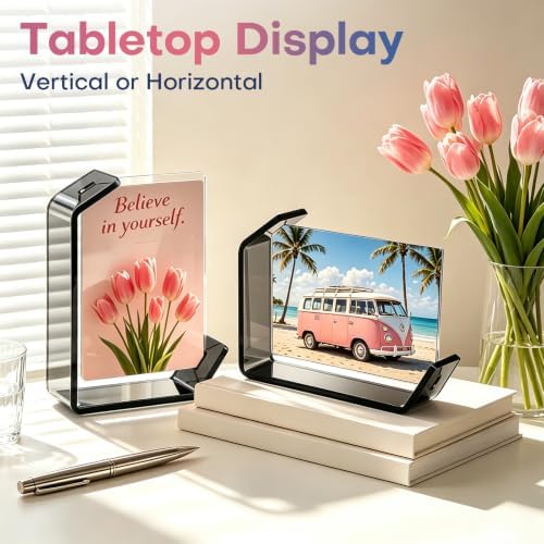 3.5x5inch L Shaped Acrylic Picture Frame, 2 Pack Double Sided Floating Photo Stand for Tabletop, Horizontal Vertical Display Holder Home Office Decor Family Wedding Anniversary, Black - Image 3