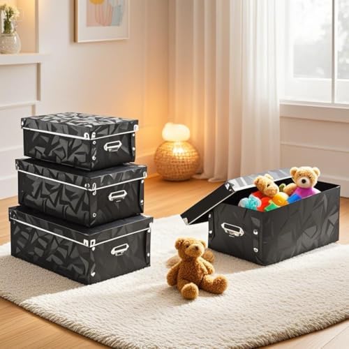 XUCHUN Foldable Storage Boxes with Lids 3 Pack Plastic Collapsible Storage Bins with Handles for Clothes, Cosmetic,Books - Image 2