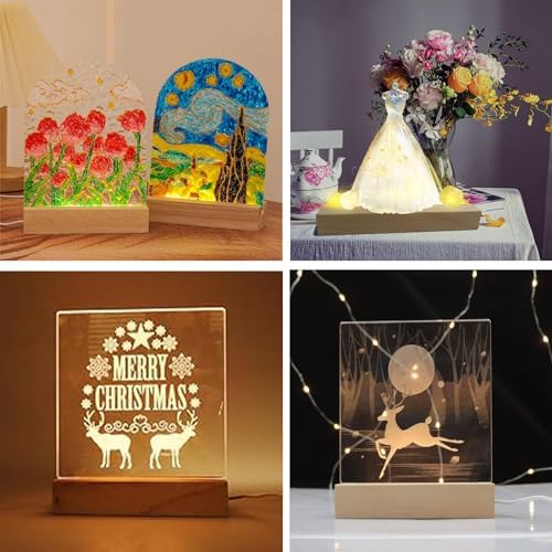 2Pcs Rectangle Wood LED Light Stand Display Base for Plexiglass Crystal Art - Image 4