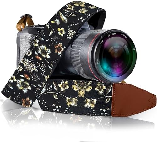 Art Tribute Camera Strap - Shoulder, Crossbody & Neck Camera Strap for Photographers, Fits All Cameras, Canon Nikon Sony Fujifilm, Padded Strap W/Quick Release, Embroidered Cotton & Leather Ends by ArtTribute
