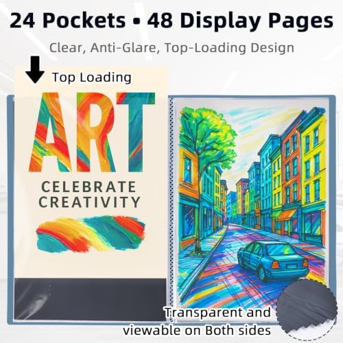 18x24 Blue Art Portfolio Folder Displaying 48 Pages With Plastic Sleeves - Image 3