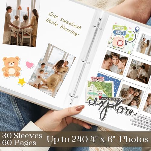 Vienrose Linen Scrapbook Photo Album Kit, Large 3 Ring Binder Scrapbook with 30 Plastic Sleeves, 15x13 Inch DIY Memory Book for Wedding, Anniversary, Family & Kids Keepsake Gift, Beige - Image 3