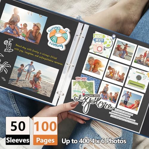 Vienrose Scrapbook Photo Album, 12x12 Inch, 3 Ring Binder, Blue, 100 Pages - Image 6