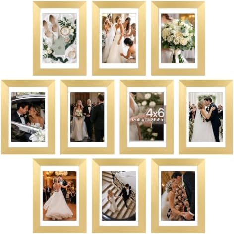 upsimples 4x6 Picture Frame, Photo Collage Wall Decor Set of 10, Gold by upsimples