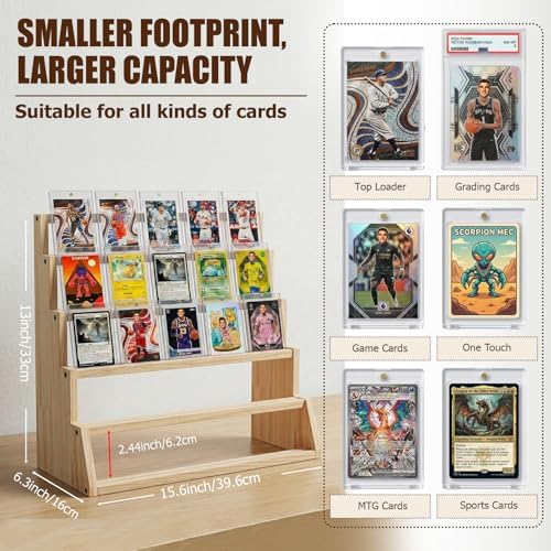 5 Tier Wooden Card Display Stand Holds 20-25 PSA BGS SGC Graded Sports Card - Image 2
