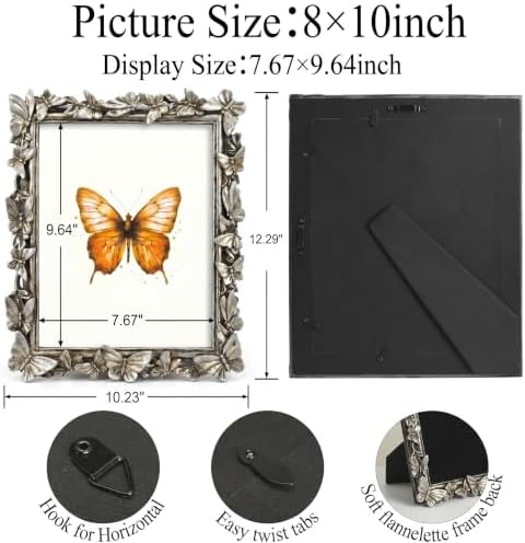 Silver 8X10 Vintage Picture Frames Gold Butterfly Elegant Retro European Design, Antique Photo Frame for Wall Hanging and Tabletop Display, Retro Design Home Decor - Image 3