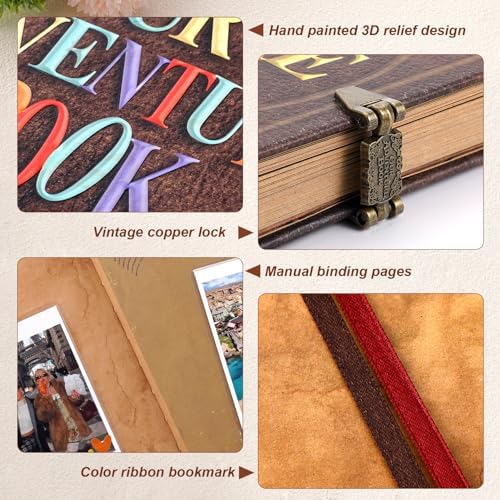 Our Adventure Book 146 Pages 8.9 * 7.7 Inch Scrapbook Photo Album,Retro Style Embossed Letter Cover Travel Diary Journal Scrap Book For Couples,Memory Book For Anniversary Wedding - Image 4