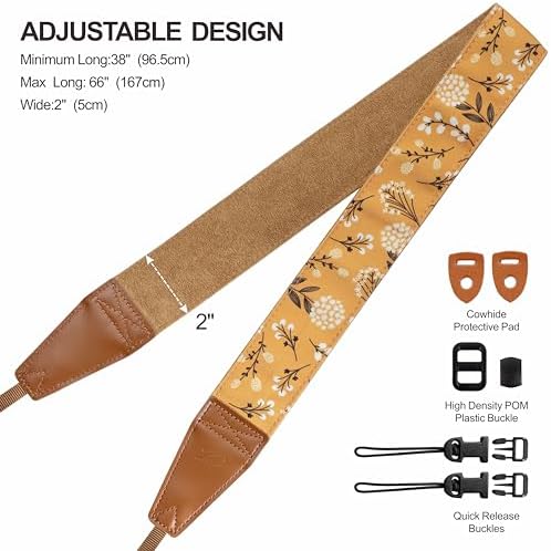 Padwa Lifestyle Camera Strap - 2" Full Grain Leather Ends Camera Straps for Photographers, Vintage Embroidered Cotton Weave Soft Suede Fabric Padded Strap Quick Release fits All Cameras - Image 6