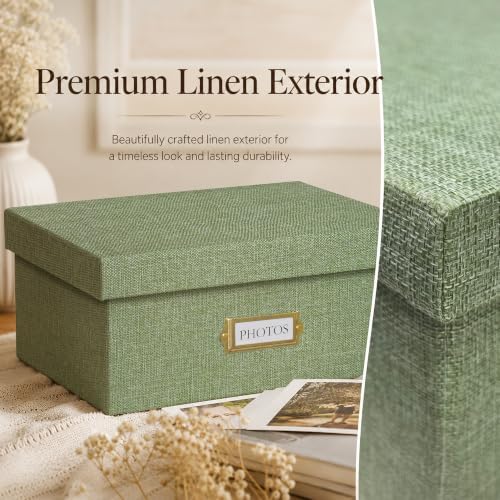 Linen Photo Storage Box, Large Organizer Box, Holds 1700 Picture, Green - Image 2