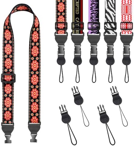 FIEIL Red Floral Shoulder Strap, Adjustable Camera Strap with 2 Sets of Quick-Release Buckles, Comfortable Neck Strap for iPad, Tablet, Camera, Laptop, Binocular, Luggage Bag by FIEIL