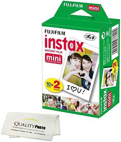 Fujifilm INSTAX Mini Instant Film (White) for Fujifilm Mini 8,9,11,12 Cameras w/Quality Photo Microfiber Cloth (20 Prints) by FUJIFILM