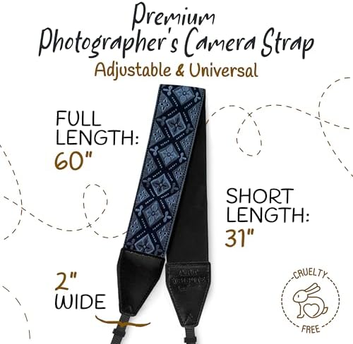 Art Tribute Camera Strap - Shoulder, Crossbody & Neck Camera Strap for Photographers, Fits All Cameras, Canon Nikon Sony Fujifilm, Padded Strap W/Quick Release, Embroidered Cotton & Leather Ends - Image 5