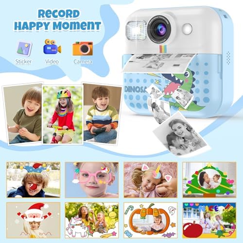Instant Print Camera for Kids, Toddler 1080P Toys Printable Selfie Cameras, Christmas Birthday Gifts for Girls Boys Age 3-10 with 3 Roller Photo Paper(Blue) - Image 5