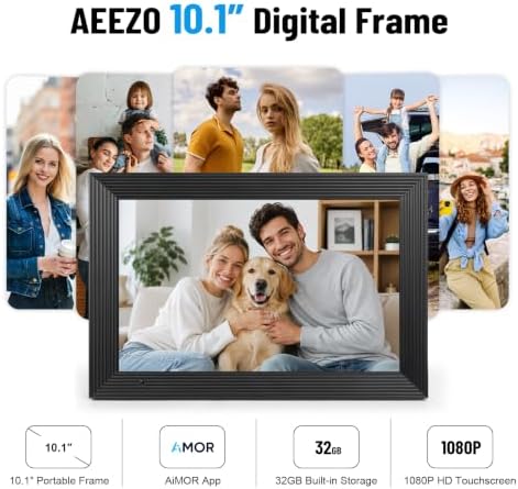 AEEZO Digital Picture Frame, 10.1'' WiFi Electronic Photo Frames with 32GB Memory, 1280 * 800 IPS HD Touch Screen, Auto-Rotate Easy Setup via AiMOR APP, Gifts for Parents and Grandparents Black - Image 2