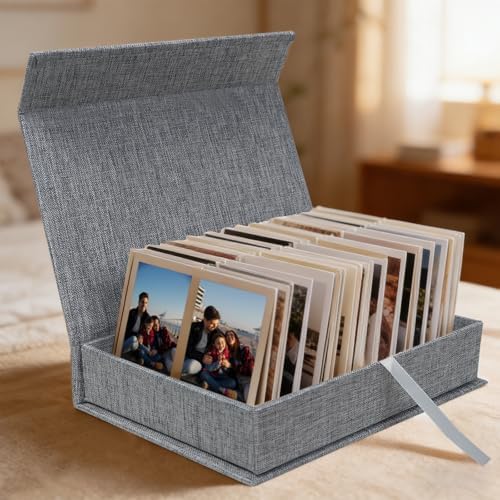 5x7 Photo Storage Box, Premium Linen Memory Box for Photos, Pictures, Certificates, Scrapbooking Supplies & Jewelry - Portable, Stackable Organizer for Home, Crafters & Collectors - Image 3