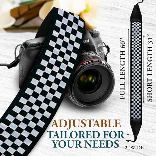 Art Tribute Custom Black White Checkers Camera Strap - Add Your Text and We Make It Especially For You Get Your Own Personalized Stocking Stuffer & Christmas Gift Camera Strap, No Shipping Cost! - Image 6