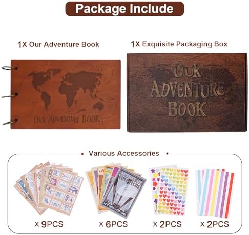 Our Adventure Book 11.9 * 7.6 Inch Scrapbook Photo Album, Retro 3D Wooden Travelling Diary JournalScrap Book For Couples Memory Book ForAnniversary Wedding,Vintage Guestbook,Valentine's Day Gift - Image 3