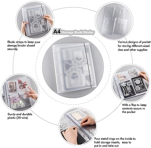 A4 Die Storage Book Binder,Die&Stamp Storage Folder,Page Protectors Pockets Inserts Organizer for Cutting Dies Stencil Album Stamp Crafts,1PCS Storage Book Cover&20PCS Inserts with 1/2/3/4 pockets - Image 5