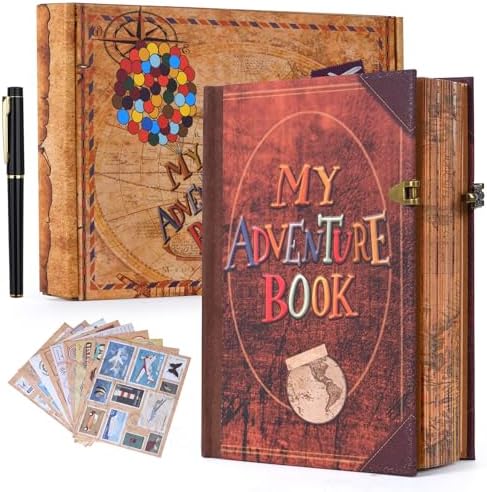 My Adventure Book Luxury Faux Leather Journal - 164 Page 8.2 * 5.9 inch Scrapbook, Vintage 3D Embossed Photo Album & Travel Diary | Anniversary Wedding Valentine Gift Set for Couples by FEIYUBUY