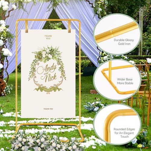 ParseBio Welcome Sign Holder Gold Wedding Easel Stand with 4 Leather Straps - Image 5