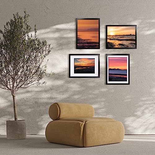 Egofine 12x16 Picture Frames Set of 4, Made of Solid Wood Covered by Plexiglass 9x12 and 11x14 with Mat or 12x16 without Mat, for Wall Mounting Photo Frame Black - Image 6