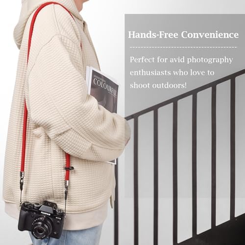 VOVMOEYA Nylon Braided Camera Rope Strap, Camera Neck Shoulder Strap with O-Ring for DSLR & Mirrorless Camera - Red - Image 3
