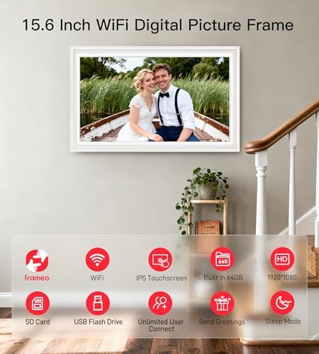64GB Frameo 15.6" Digital Picture Frame Large 1920 x 1080 IPS FHD Touch Screen WiFi Electronic Photo Frames Share Moments Instantly Anywhere Best Gifts for Parents and Grandparents White - Image 6
