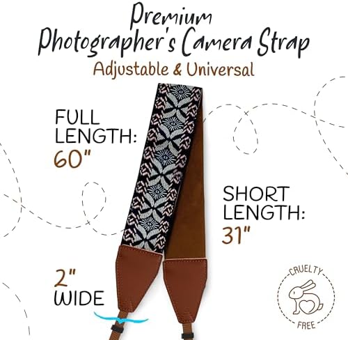 Art Tribute Camera Strap - Shoulder, Crossbody & Neck Camera Strap for Photographers, Fits All Cameras, Canon Nikon Sony Fujifilm, Padded Strap W/Quick Release, Embroidered Cotton & Leather Ends - Image 5