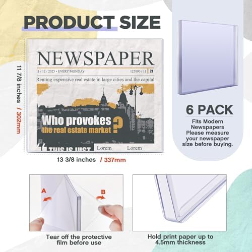 Faccito 6 Pcs Hard Newspaper Holder, 13 X 11'', 4.5mm Rigid PVC - Image 2