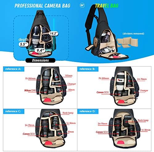 Camera Sling Backpack Waterproof for DSLR Camera with Rain Cover,Black - Image 5