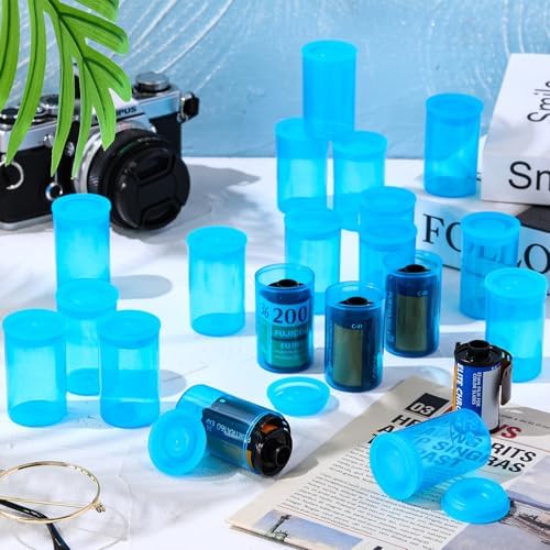 30 Pack Plastic Film Canisters Holder with Lids 35mm Empty Camera Reel Containers Blue Small Storage Bottles for Pills Beads Coins Vitamins Art Supplies Science Experiments Classroom Craft Projects - Image 6