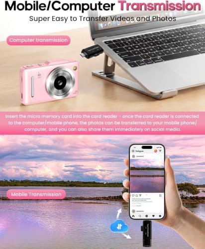 Digital Camera 4K for Kids-48MP Autofocus Vlogging Camera with 32GB Card, 16X Zoom, Anti-Shake, Compact Point and Shoot Camera for Teens Beginners, Birthday Gift Pink - Image 3