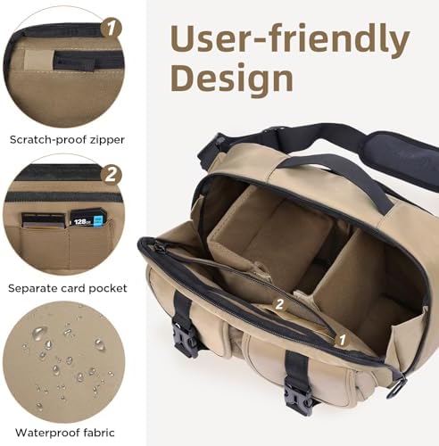 TAAOKA Camera Sling Bag,DSLR Camera Bag with Tripod Holder,Waterproof Camera Shoulder Crossbody Bag for Photographers(Coffee) - Image 3