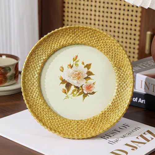 Cuspin 6x6 Round Gold Picture Frame, Vintage Woven Circle Photo Frame - Image 2