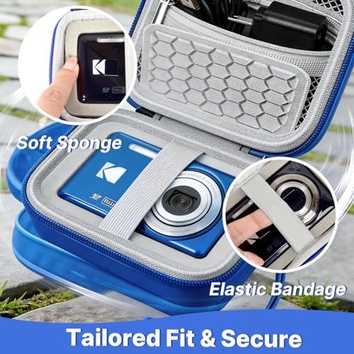 Comecase Hard Camera Case for KODAK PIXPRO FZ55 FZ45, Shockproof Digital Camera Bag with Accessory Mesh Pocket, Small Vlogging Camera Case, Portable Travel Carrying Pouch for All Ages, Blue - Image 4