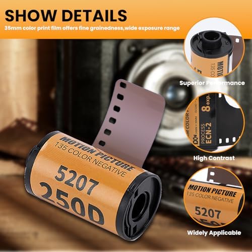 35mm Film Roll, 35mm Color Print Film Wide Exposure Range, ECN 2 Process Colour Print Camera Film for 135 Camera, 8 Sheet, 200-250 - Image 5