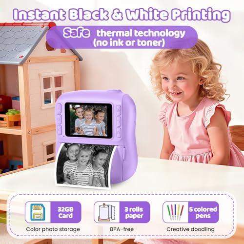 Instant Print Camera for Kids, Best 1080P HD Selfie Toy with 32GB SD Card - Image 2