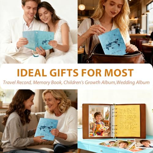 Photo Album 4x6, Leather Scrapbook Album with 50 Photos and 20 Writing Paper, DIY 6 Ring Binder Photo Album for Wedding Kids Birthday Family Travel (Blue) - Image 7