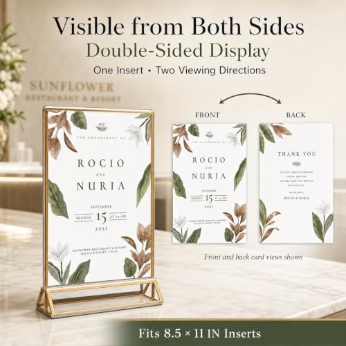 8 Pack Acrylic Sign Holder 8.5x11 Gold Frames, Wedding Table Number Holders Double Sided Vertical Clear Display Stand, Picture Holders for Tables, Menus, Flyers, Party and Office Decor - Image 5