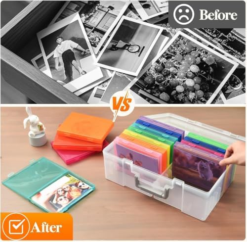 Photo Storage Box 5 x 7 Inches, 18 Inner Extra Large Photo Boxes with Dividers, Colorful Acid-Free Photo Storage Containers with Handle, Photo Organizer Craft Keeper for Photo, Craft, Stamp etc - Image 4