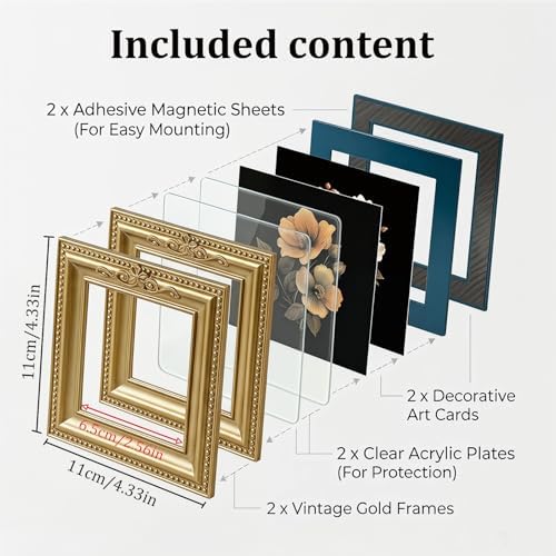 Vintage Mini Gold Magnetic Picture Frames for Refrigerator, 2-Pack Antique Magnet Photo Frames, Magnetic Photo Sleeves for Wallet Photos, Mini Art & Metal Surface Decor - Image 7