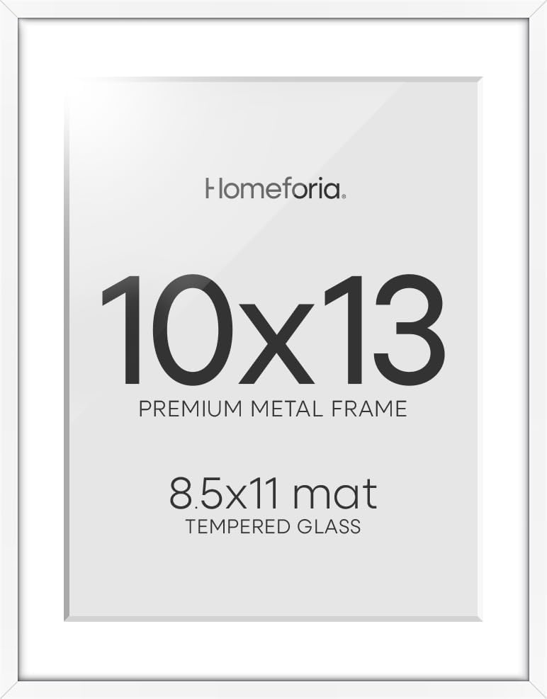 Homeforia 10x13 White Picture Frame, High-End Metal, 8.5x11 Mat, Glass by Homeforia