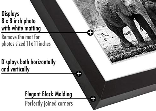 Americanflat 11x11 Picture Frame with Shatter-Resistant Glass - Use as 8x8 Frame with Mat or Display 11x11 Photo Without Mat - Signature Collection - Square Frames for Wall Display - Black - Image 3