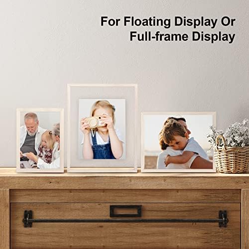 Egofine 8.5x11 Floating Frames Set of 2, Double Plexiglass Picture Frame, Made of Solid Wood Display Any Size Photo up to 8.5x11, Wall Mount or Tabletop Standing, Beige - Image 5