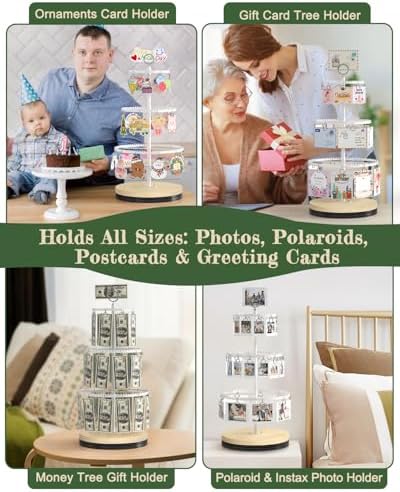 Bikoney 3-Tier Rotating Picture Stand with 30 Clips, Money & Gift Card Tree - Image 5