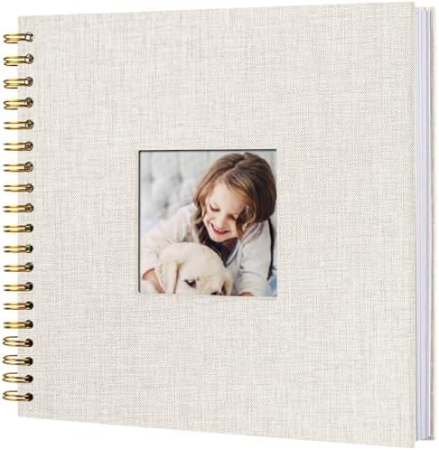 8 x 8 Inch Scrapbook Photo Album, Hardcover Kraft White Pages Arch Window Photo, Memory Book Linen Cover for Photos, Scrapbook Albums for Travel, Wedding Anniversary Christmas Baby 40 Pages, Beige by Sprsthai