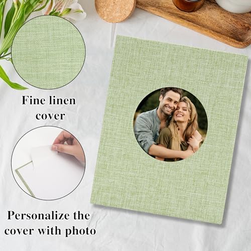 Vienrose Photo Album 4x6 Photos 100 Pockets Linen Cover Slip-in Photo Book with Round Window for Wedding, Vacation Memories, Personalized Picture Organizer, Green - Image 3