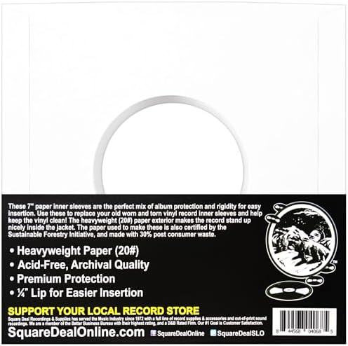 (100) Archival Quality Acid-Free Heavyweight Paper Inner Sleeves for 7" Vinyl Records #07IW - Image 2